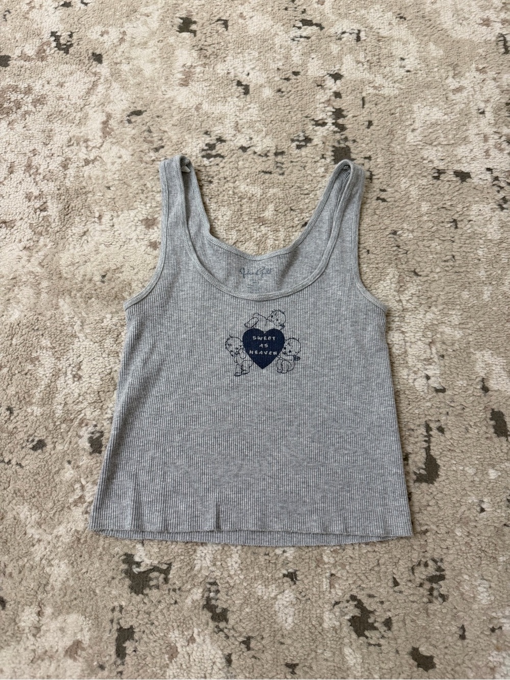 John Galt Gray Sweet As Heaven Ribbed Tank Top One Size - Picture 1 of 3